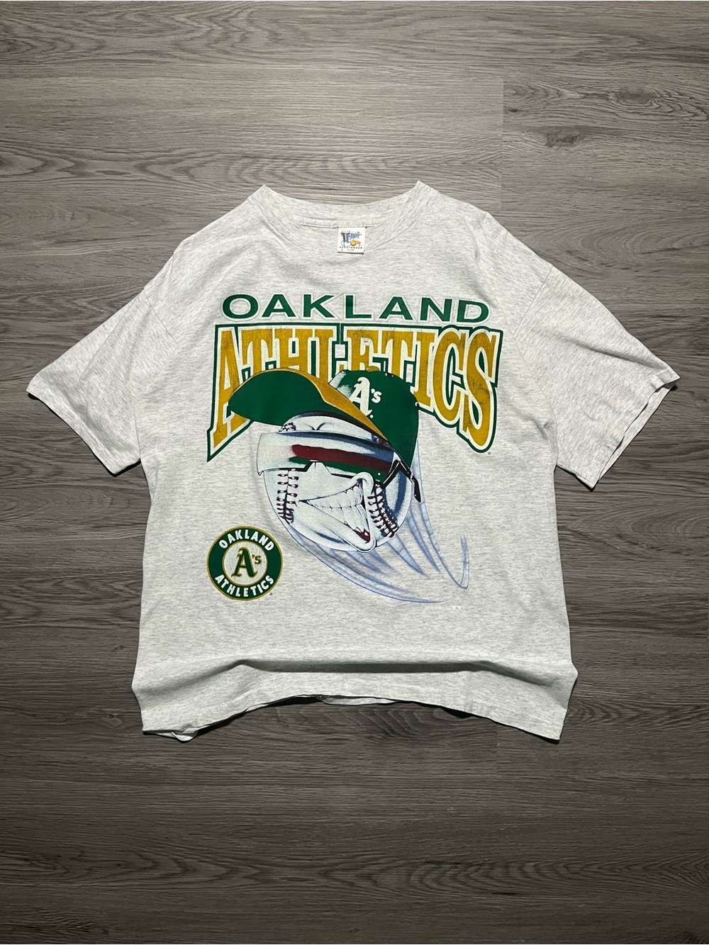 90s Oakland Athletics MLB baseball single stitch T-shirt big logo fastball Large